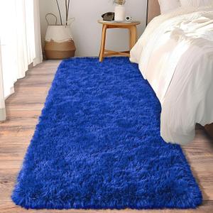 Soft Runner Rugs for Bedroom Hallways, 2x6 Royal Blue Fluffy Shag Throw Area Rug Non Slip for Bedside Dorm, Long Shaggy Furry Carpet for Nursery Living Room (2' x 6')