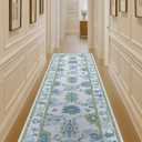 Fame Living Green Oushak Runner Rug, Modern Runners, Vintage, Turkish, Eclectic, Floral, Pastel, Washable, Long Runner Rugs for Hallway, Kitchen, Living Room, Bedroom, Kitchen, Bathroom, 2'5"x13'