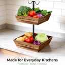 G.a HOMEFAVOR Acacia Wood Fruit Basket: 2-Tier Vegetable Storage with Banana Holder, Kitchen Countertop Organizer for Bread Snack, Large Size