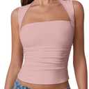 QINSEN Women's Square Neck Slim Fit Tank Top (Medium, Pink)