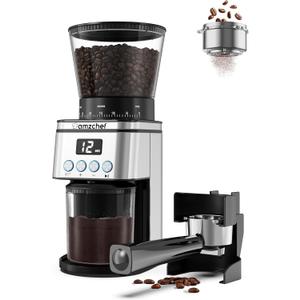 AMZCHEF Conical Burr Coffee Grinder, Coffee Grinder with LED Control Panel, Coffee Bean Grinder for Home, for gift, 30 Grind Settings,Silver