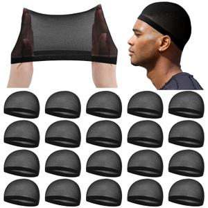 Ramede 20 Pcs Stocking Wave Cap for Men Adult Stretchy Nylon Skull Wave Lightweight Beanie Caps Waves for Man Women (Black)