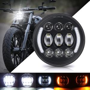SUPAREE 5.75 Inch LED Motorcycle Headlight with Halo DRL & Turn Signal Plug & Play 5-3/4" Motorcycle Projection Headlight Compatible with Dyna Softail Deuce Wide Glide Sportster Indian Scout 