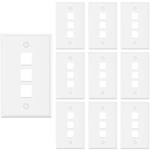 VCE 3-Port Keystone Wall Plate UL Listed (10-Pack), Single Gang Wall Plates for RJ45 Keystone Jack and Modular Inserts, White