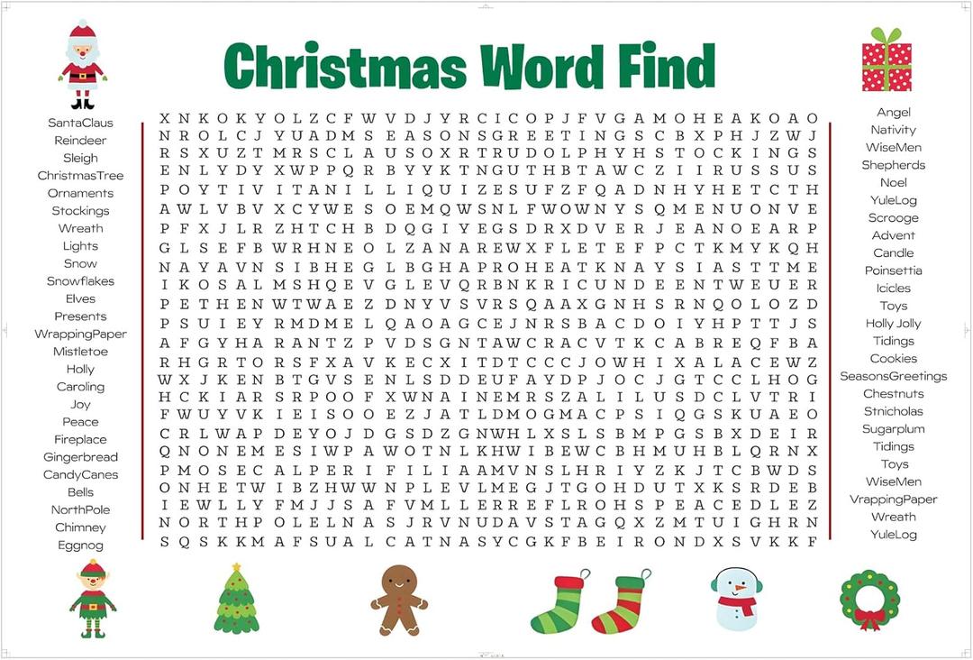 Jumbo Christmas Word Search Poster,Giant Christmas Word Find Puzzle Poster Game,Large 36"X24" Words Find Wall Poster Fun Interactive Party Activity