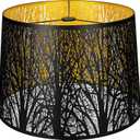 ALUCSET Metal Large Lampshade, Drum Lamp Shade 14" Top x 16" Bottom x 11" High, Lamp Shades for Table and Floor Lamps, Black Gold Finished Etched Forest Replacement Shade, Spider Fitter