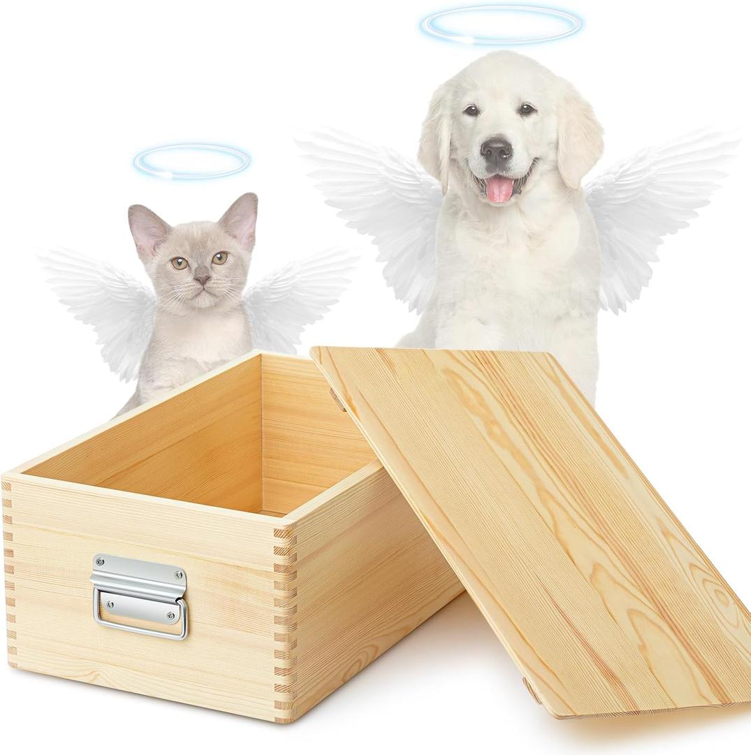 Maxdot Pet Casket for Dogs and Cats, Wooden Burial Pet Loss Coffin Furry Loss Gift for Animals Funeral, Handmade Natural Wood, Inner 19" l  11" W  7" H