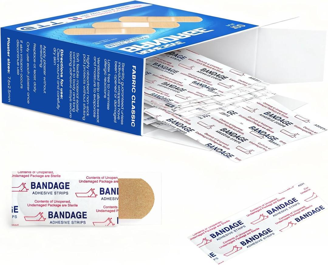 GTT Brand Sterile Flexible Fabric Adhesive Bandages, Comfortable Flexible Protection & Wound Care for Minor Cuts & Scrapes, Pad Designed to Cushion Painful Wounds, One Size 1x3-inch, 100 ct