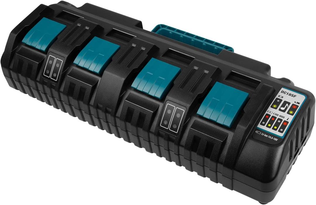 Fancy Buying 4-Port 18V DC18SF Fast Charger with Dual USB Port Compatible with Makita 14.4V 18V LXT Li-ion BL1830 BL1840 BL1850 BL1860 BL1815 BL1430, Replace Makita DC18SF DC18RC DC18RD DC18RA