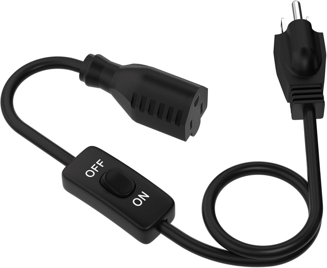 STARELO Extension Cord with Switch 3-Prong Indoor Black Extension Cord,18AWG Control Switch ON/Off 3A 125V NEMA 5-15R Grounded Plug Receptacle.3FT Black
