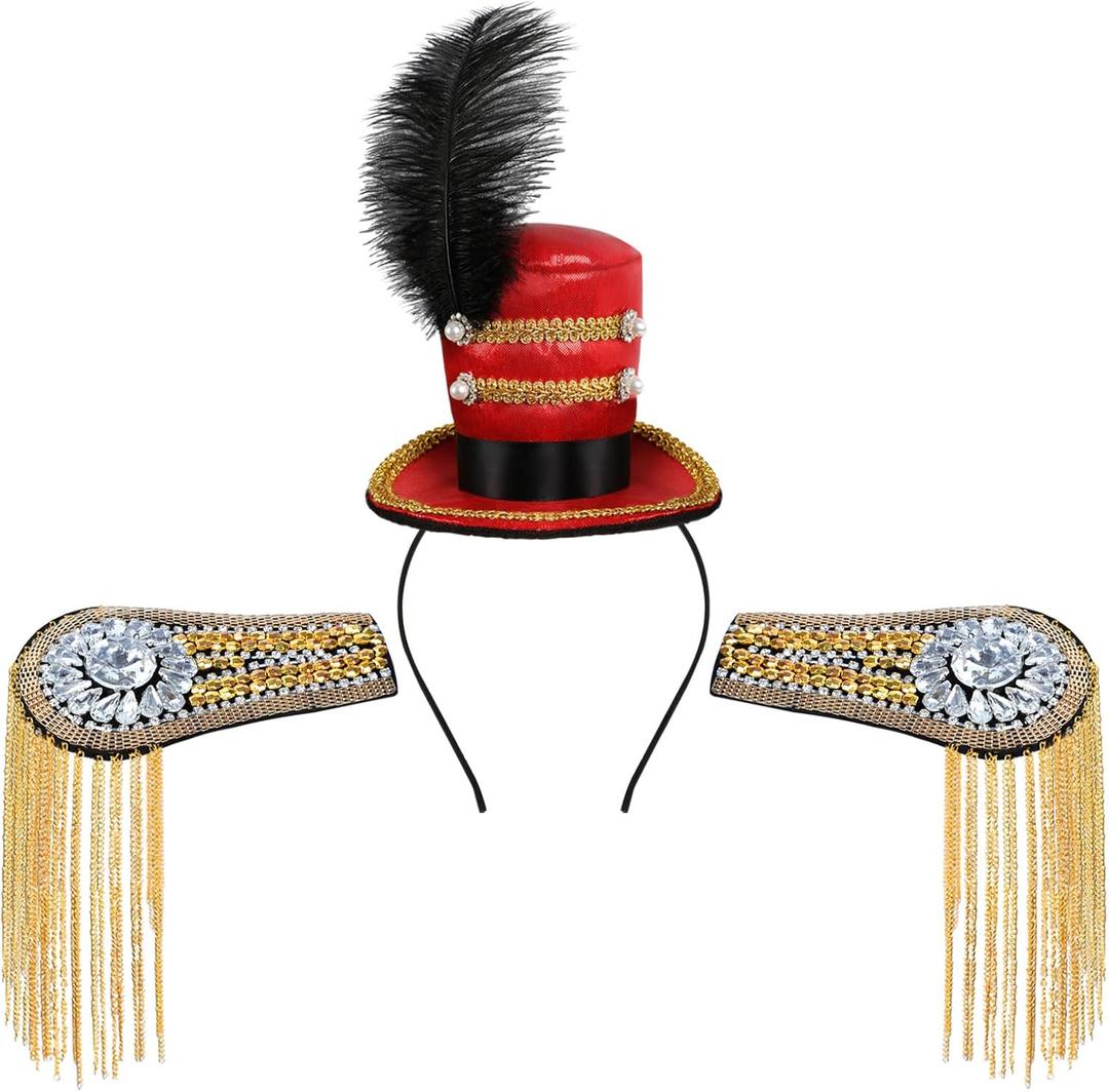 Circus Ringmaster Hat Headband and Shoulder Epaulets Set for Women,3 Pcs Circus Ringmaster Costume Accessories Women