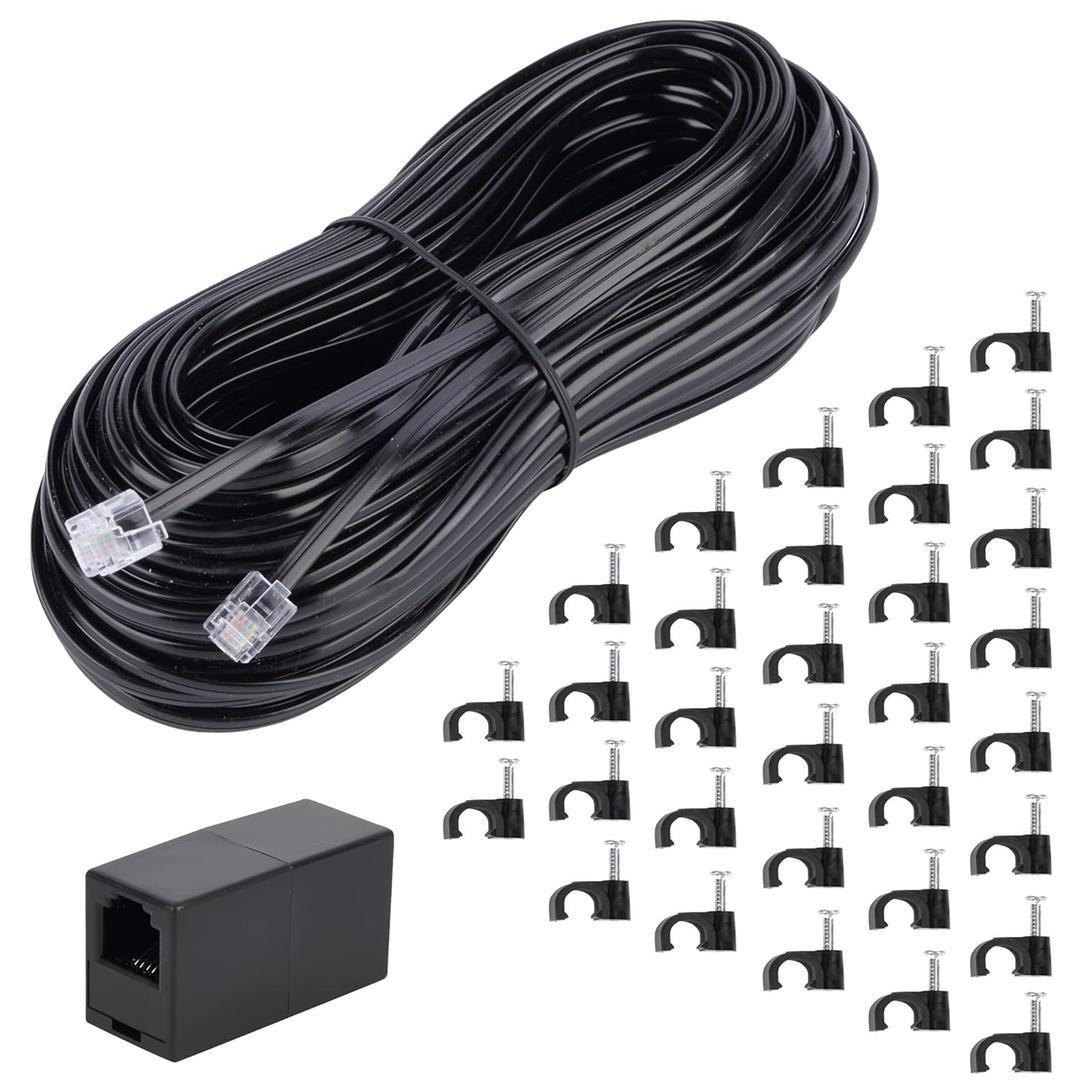 Telephone Extension Cord Phone Cable Line Wire, with Standard RJ11 Plug (100FT-Black)