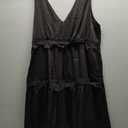 Wenrine Womens Summer Sleeveless Mini Dress Casual Satin Lace V Neck Tiered Ruffle Loose Sexy A Line Babydoll Dresses Black, Large