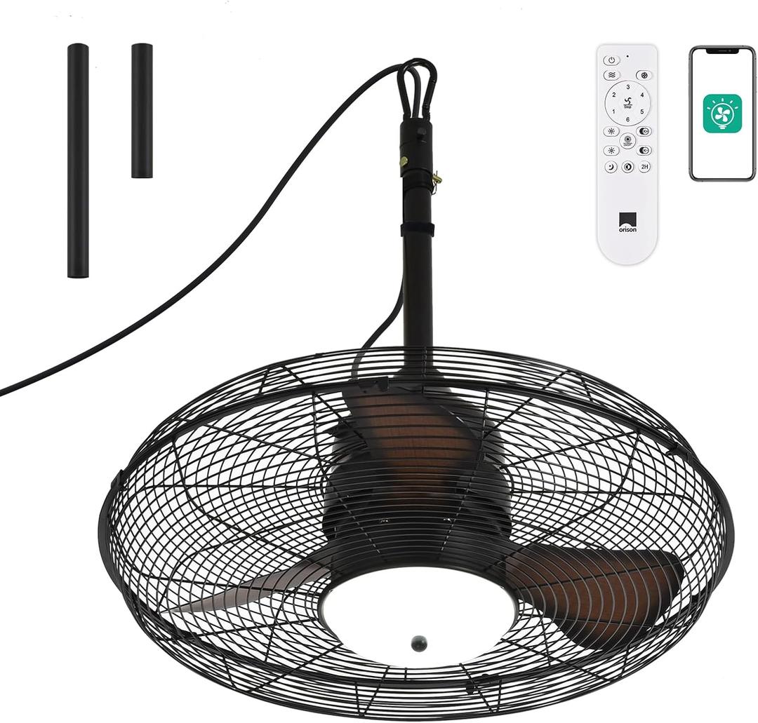 Orison 21'' Outdoor Ceiling Fan with Light, Waterproof Plug-in Gazebo Fan, Wet Rated Hanging Fan for Patio with Remote and App Control Brown
