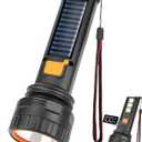 Solar Flashlights, 1500 Lumens Led Solar Powered Flashlights with Digital Display 2000mAh Battery Rechargeable Handheld Flashlights IP65 Waterproof Flashlights for Survival Emergencies, 1 Pack