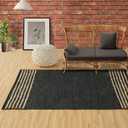 GRUHUM Jute Area Rug 6x9 ft- Natural Fiber Black Rectangular Leather Handwoven Boho Farmhouse Soft Braided Rustic Vintage Eco Friendly Rug -Indoor Outdoor Livingroom Kitchen Hallways Enterways 6x9 ft
