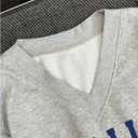 WDIRARA Women's V Neck Letter Graphic Oversized Sweatshirt Long Sleeve Drop Shoulder Pullover Top (Gray, XS)