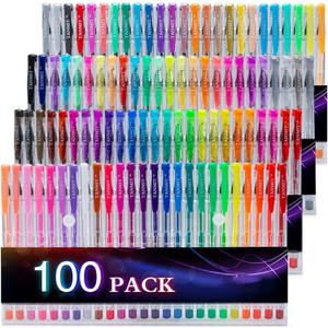 TANMIT 100 Coloring Gel Pens Set for Adults Coloring Books- Gel Colored Pen for Drawing, Writing & Unique Colors Including Glitter, Neon, Standard, Symhony, Milky & Metallic