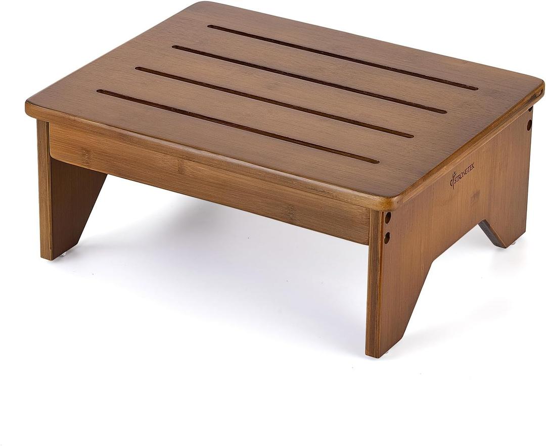 StrongTek Bamboo Bed Step Stool for Adults & Kids  Wide 16" Platform, 300 lbs Capacity, Non-Slip Drainage Surface, 6.5" Height Safe Bedside Stool, Bathroom Shower Step & Office Foot Rest (Walnut)