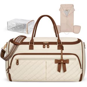 RAINSMORE Garment Bags for Travel Women Convertible Garment Duffle Bag for Hanging Clothes, Large Carry On Garment Bag with Shoe Bag & Wet Pocket, Foldable Dress Suit Business Travel Weekender Bags (BeigeBrown)