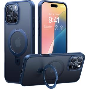 TORRAS Magnetic Ostand for 16 Pro Max Case with Stand, [Military Grade Drop Tested][Compatible with MagSafe] Translucent Slim Back Soft Edge Case for 16 Pro Max 6.9 inch 2024, Blue