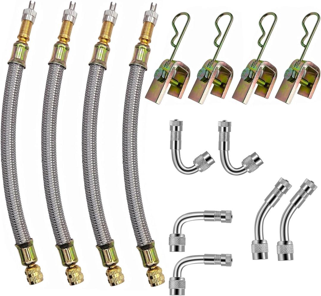 Valve Stem Extensions,2Pcs 7Inch and 2Pcs 12Inch Dual Flexible Stainless Steel Braided Valve Stem Extenders, 6 Pieces 45 90 135 Degree Brass Valve Stem Extender Tire for Most Cars Truck