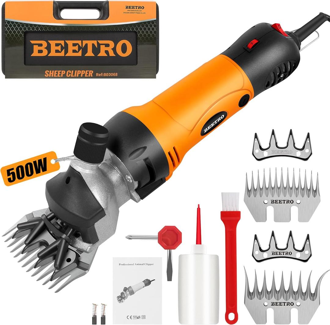 BEETRO 500W Electric Professional Sheep Shears, Animal Grooming Clippers for Sheep Alpacas Goats, 6 Speeds Heavy Duty Farm Livestock Haircut, with Extra Two Sets of Blades