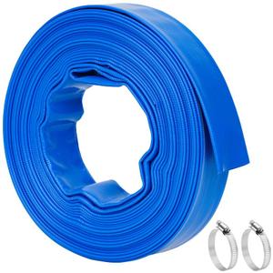 1.5 IN x 100 FT Pool Backwash Hose - Heavy Duty Reinforced Flat PVC Sump Pump Hose for Swimming Pools Pump Discharge & Filter Drainage,Weather and Burst Resistant with Clamp (Blue)