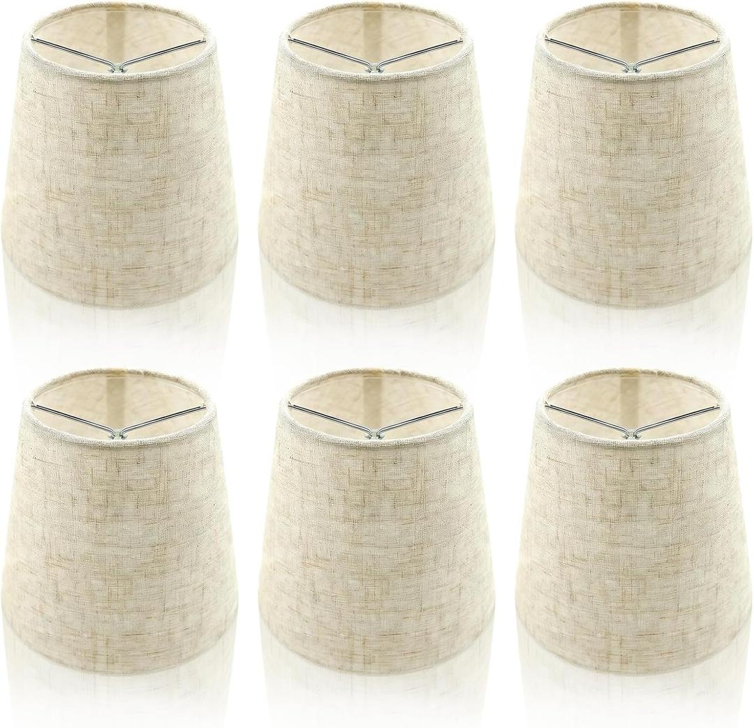 6 Pack Chandelier Lamp Shades, 5.6" x 5.1" x 3.5" Small Lamp Shades Clip on Bulb, Mini Fabric Linen Lampshade for Table Chandelier Wall Lamps and Home Decor