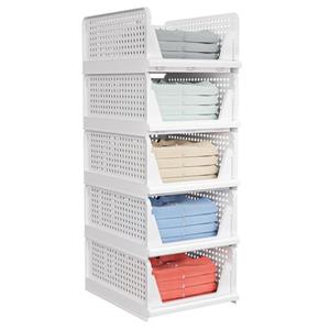 5 Pack Stackable Closet Storage Basket - Stackable Storage Bins, Multifunctional & Foldable Closet Organizer Waterproof, Wardrobe Cupboard Space-Saving Hat Storage Drawer Organizer, White