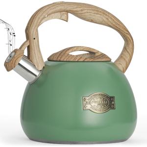 POLIVIAR Tea Kettle, 2.7 Quart Stovetop Tea Kettle, Audible Whistling Teapot, Food Grade Stainless Steel for Anti-Rust, Anti Hot Handle, Suitable for All Heat Sources (JX2022-MN30) (Seaweed Green-N)