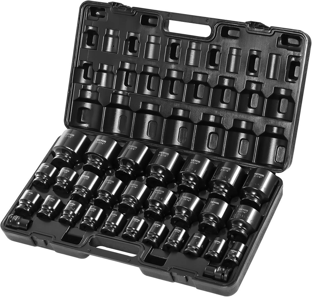 VEVOR Impact Socket Set 3/4 Inches 29 Piece Impact Sockets, 6-Point Sockets, Rugged Construction, CR-M0, 3/4 Inches Drive Socket Set Impact SAE 3/4 inch - 2-1/2 inch, with a Storage Cage