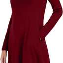 Women's Long Sleeve Pockets Casual Loose T-Shirt Dresses (Red, S)