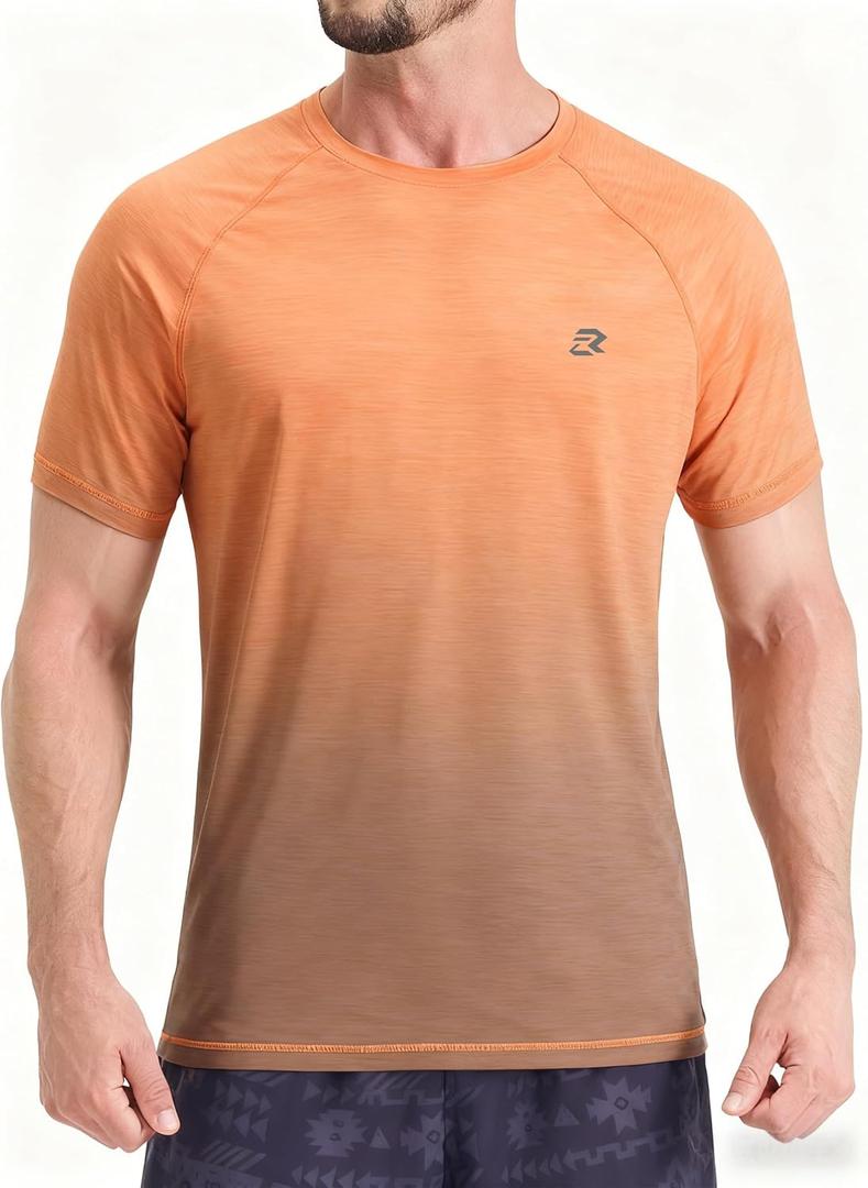 EZRUN Men's UPF 50+ Swim Shirt Quick Dry Rash Guard | UPF 50+ gradient shirt blocks harmful UV rays. Quick-dry, chafe-free fabric is perfect for surfing, gym & beaches