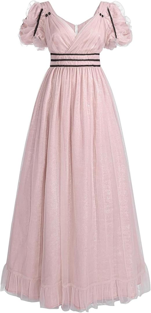 NSPSTT Pink Regency Dress Women Regency Ball Gowns 1800s Princess Costume for Adults, Small