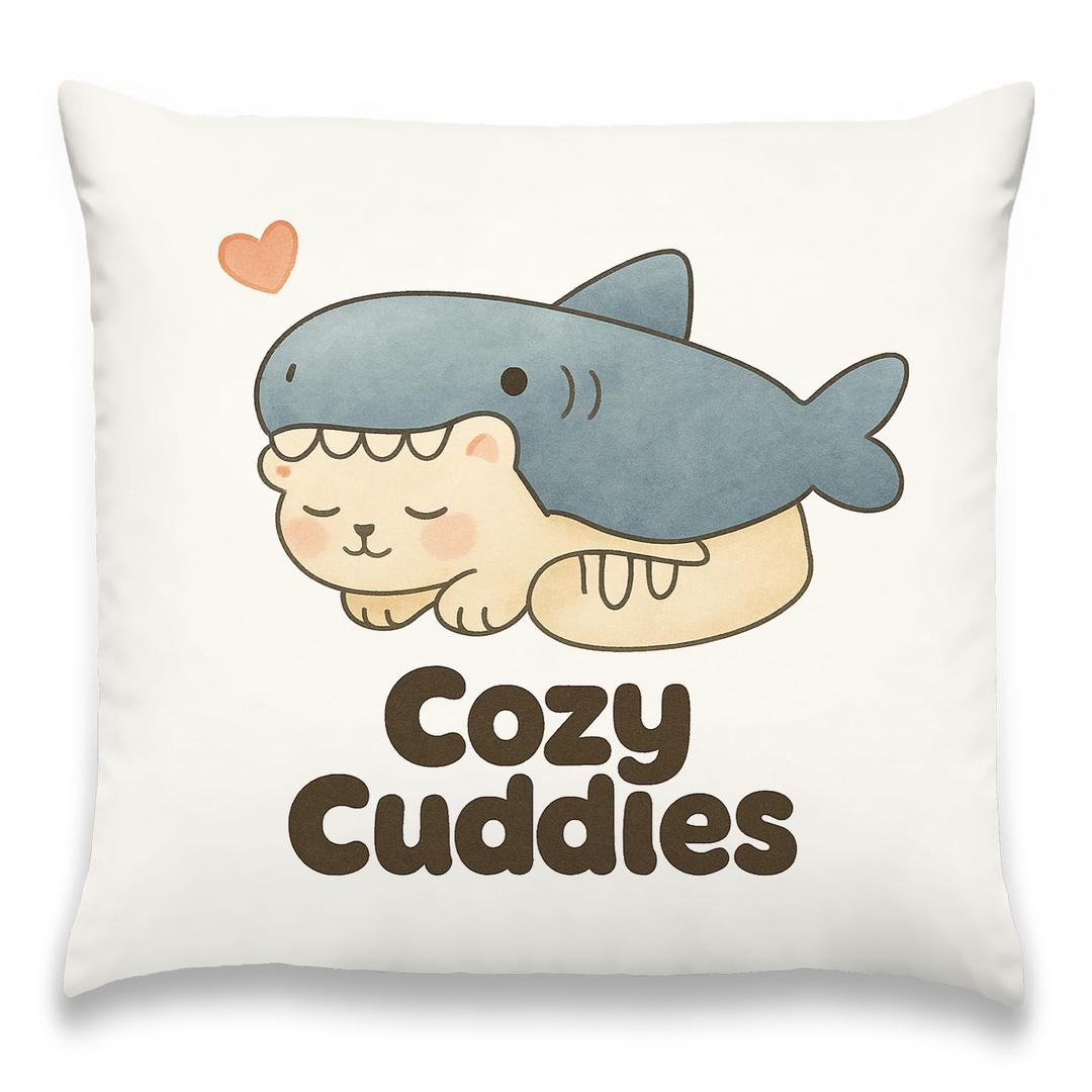 Xolytar Cream and Grey Shark Cat Decorative Throw Pillow Covers, Cozy Cuddles Cartoon Animal Pattern Pillow Cases, Kawaii Anime Lover Gifts Decor for Teen Girl Bedroom Dorm Couch 18x18in