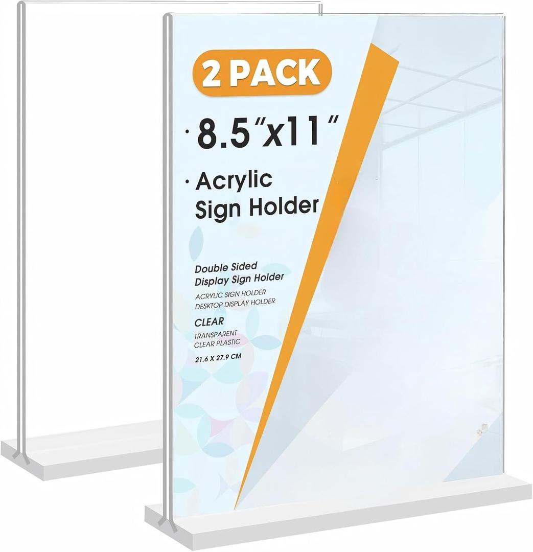 2 Pack Acrylic Sign Holder 8.5 x 11 Vertical Double-Sided Display