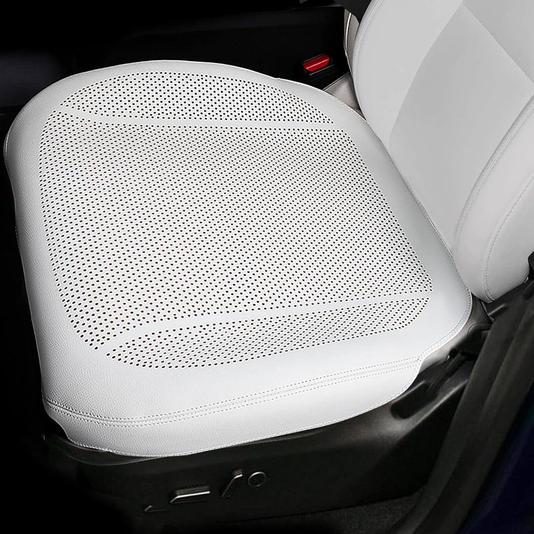 2PCS Nappa Leather Car Front Seat Covers for 2025 2026 Tesla Model Y/3 Highland/Juniper Breathable Perforated All-Season Universal Bottom Seat Protectors for Tesla Accessories, White