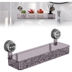 Corrugated Suction Cup Storage Holder, Movable Suction Cup Shower Shelf, No-Drill Wall Mounted Storage Holder for Bathroom Kitchen Storage Rack Shelf Showers Accessories, Glacier Pattern (Dark Grey)