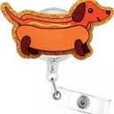 Celokiy Cute Dachshund Badge Reel  Orange Dog Design with Gold Glitter, Retractable ID Holder with Metal Clip for Nurses, Teachers, and Office Staff