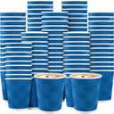 Funnymoom 200 Pack 8 oz Disposable Coffee Cups Blue Insulated Corrugated Paper Coffee Cups with Ripple Wall Design Suitable for Hot or Cold Drinks Cafe Restaurant Office Home Party Picnic BBQ