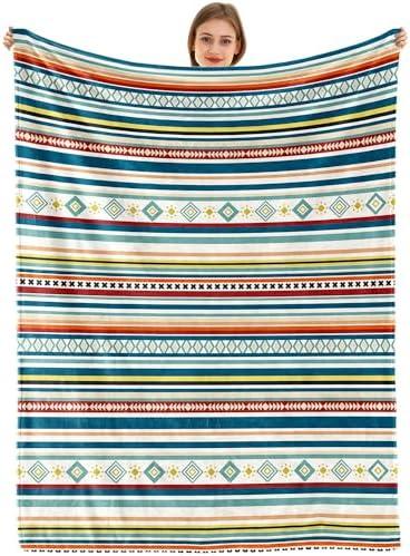 Bestraily Bohemian Throw Blanket Colorful Striped Throw Blanket Boho Flannel Fleece Throw Blankets Sherpa Cozy Fuzzy Plush Super Soft Throw Blankets for Sofa Bed Chair 60" X 80"