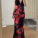 XPONNI Y2K Backless Wedding Guest Dress Sheer Lace Tie Dye Vacation Maxi Dress Resort Beach Long Dresses Summer 2025 (Orange)