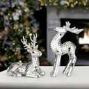 Weysat 2 Pcs Christmas Disco Reindeer Figurines Decor Xmas Elk Tabletop Centerpieces Decorations Mini Glitter Mirror Disco Standing Sitting Reindeer for Christmas Indoor Shelf Mantel Table Supplies
