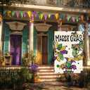 AVOIN colorlife Mardi Gras Garden Flag 12x18 Inch Double Sided Outside, Fleur de Lis Beads Mask Donut Carnival Party Yard Outdoor Flag