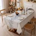 Joyfol Day Rustic Waterproof Linen Tablecloth, Heavy Weight Fern Embroidery Table Cloths for Rectangle Tables, Farmhouse Spill-Proof Table Covers with Tassels, Blue 55''x 120''
