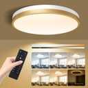 13 Inch Flush Mount Ceiling Light with Remote Control & Night Light, 5CCT Dimmable Ceiling Light Fixture, 25W 2500LM 2700K-6500K Adjustable LED Ceiling Lights for Bedroom Kitchen, White Gold
