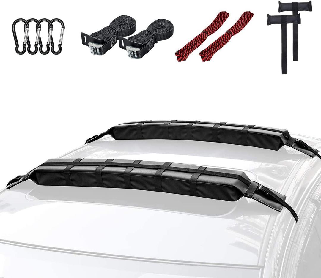 WOOWAVE Premium Kayak Roof Rack Pads Universal Soft Car Roof Rack Carrier for Canoe/Surfboard/Paddleboard/SUP/Snowboard with 6 Tie Down Straps, 2 Tie Down Rope, 2 Quick Loop Strap and Storage Bag