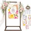 Wooden Welcome Sign Stand, 68" x 34" x 17" Heavy Duty Sign Holder Stand Wood Easel w/ Poster Design Templates for Wedding, Bridal Shower, Baby Shower, Birthday Party
