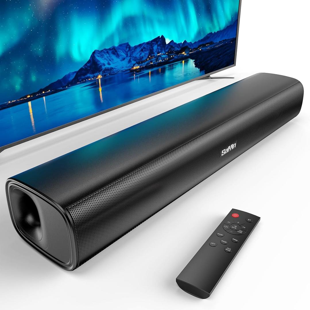 Saiyin Sound Bar for Smart TV, Balanced Sound, Soundbar with Bluetooth/TV-ARC/Optical/AUX Connect, Surround Sound for Home Theater Audio TV/PC/Gaming/Projectors, Wall Mountable (17 inch)